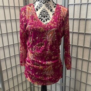 INC International Concepts Fuchsia Floral V-Neck Tunic